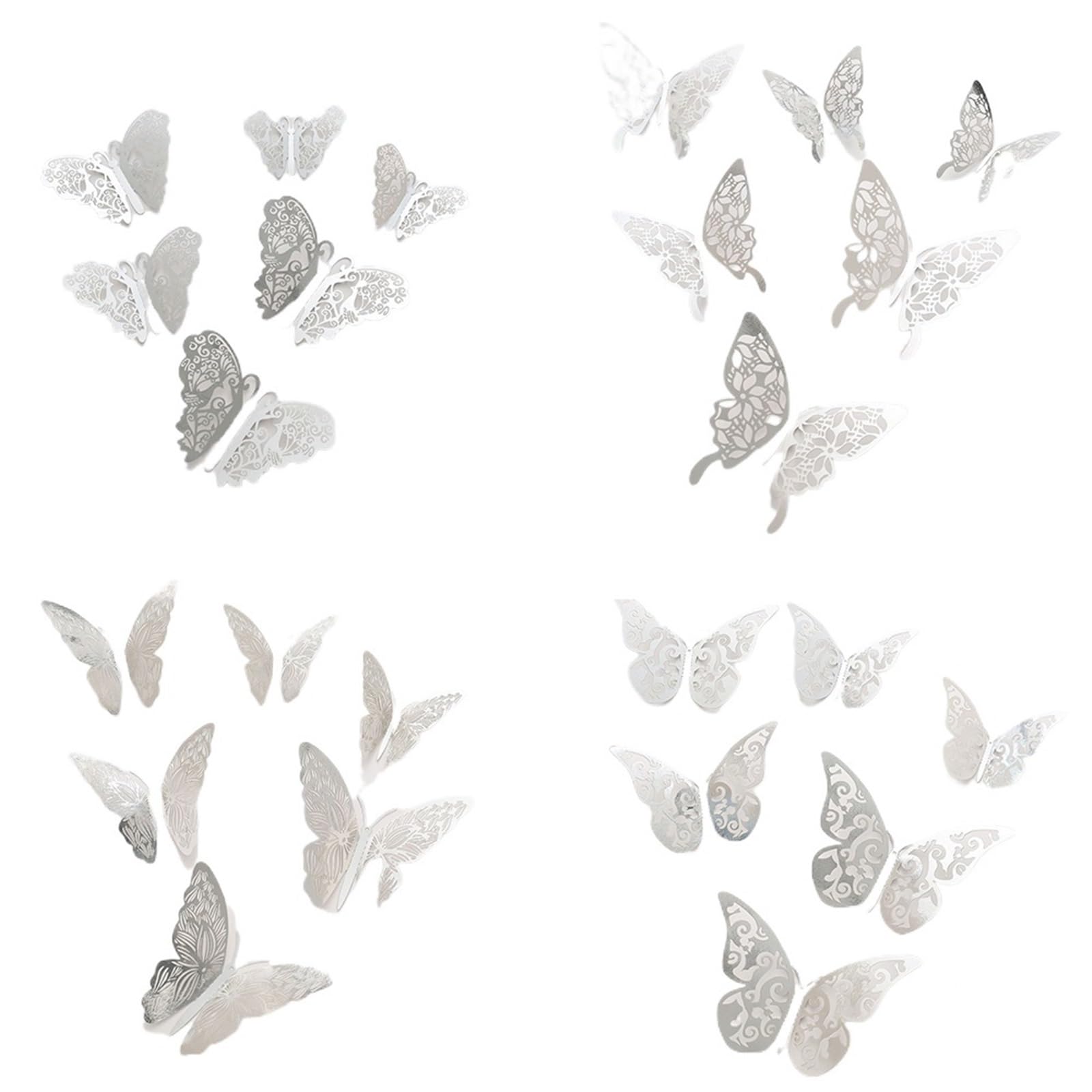 48pcs 3D Butterfly Wall Stickers, Home Decoration, Party Balloon Decorations, Cake, Craft Butterflies(Silver)