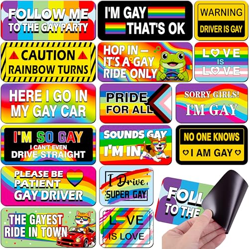 Image of 16PCS Gay Pride Car Bumper Magnets: Funny Rainbow Decals Bulk for LGBT Parade, Truck, Fridge, Cruise - Prank Gift Idea (Animal)