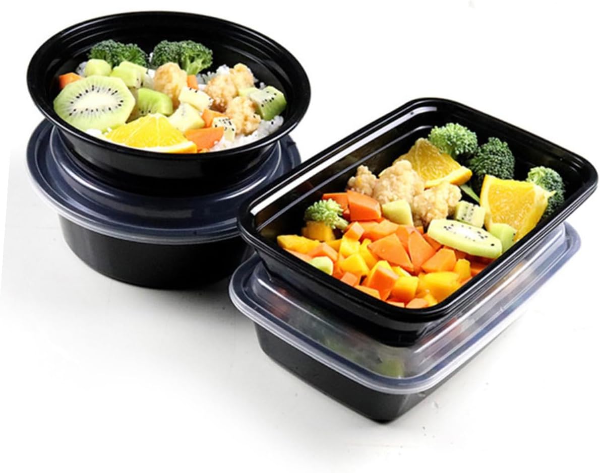30pcs Black Plastic Food Storage Boxes Take out Containers with Lid Random Style Disposable Lunch Boxes for Food Packaging and Takeaway