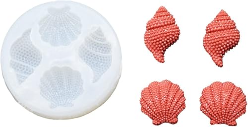 Fondant Mould 4 Pieces Conch Shell Crystal Dripping Silicone Mold DIY Marine Element Scallop Dry Pest Mold Flip Sugar Baking