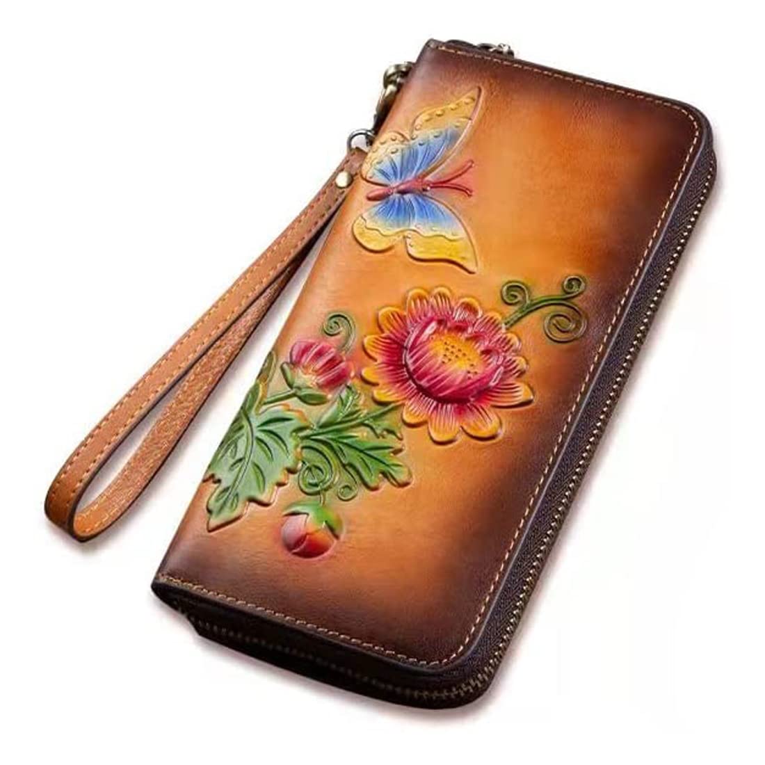 Women Wallet Large Leather RFID Blocking Designer Zip Around Card Holder Organizer Ladies Travel Clutch Wristlet, Yellow, 7.87'' x 3.94'' x 0.98'' inch, Classic