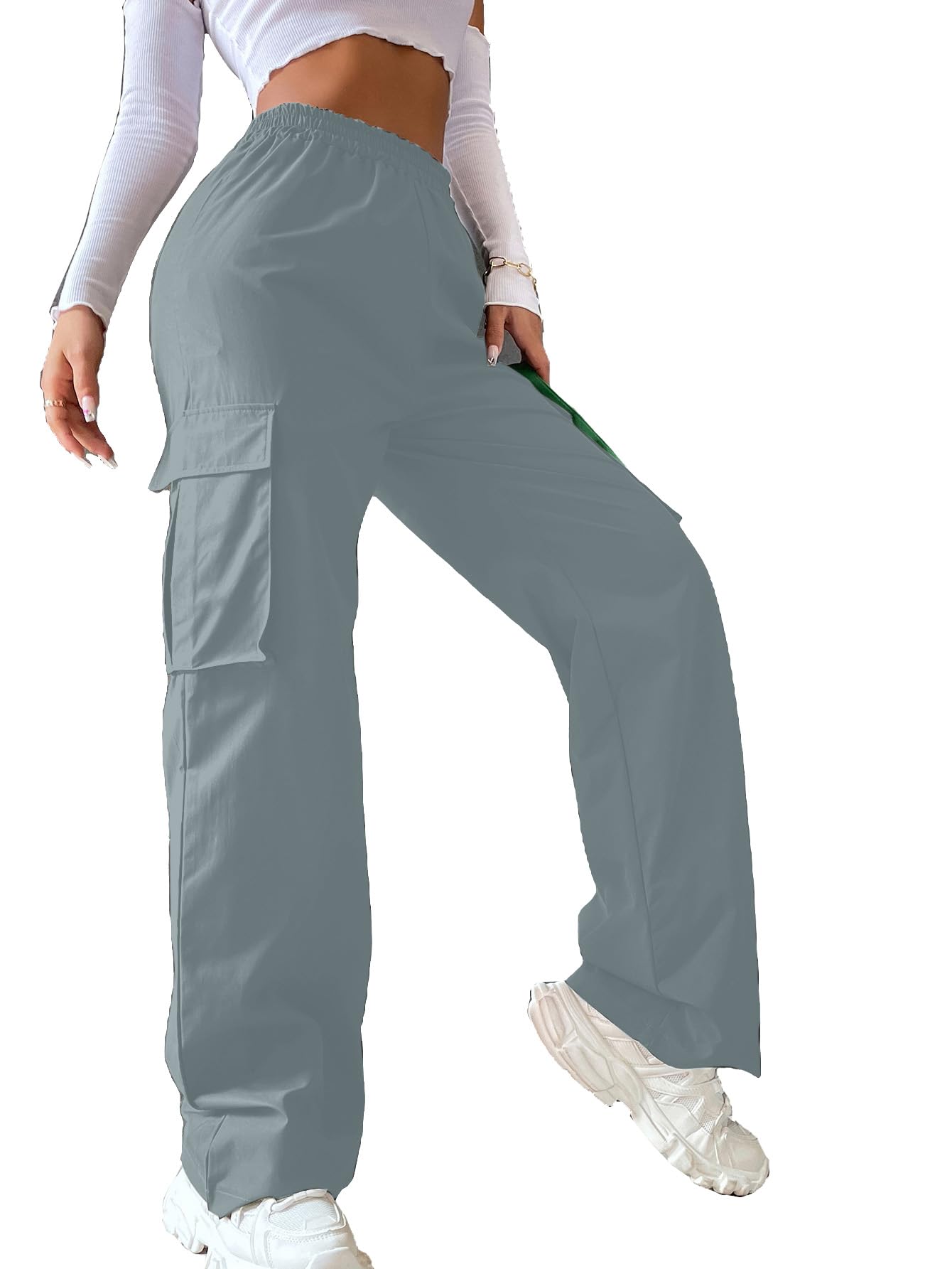 aahwan Solid Dark Blue Wide Leg Baggy with Pockets Cargo Pants for Women's & Girls'-picture-20
