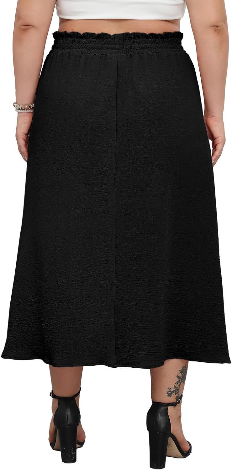Lastshe Women's Plus Size Maxi Skirts Summer Beach Swing Pleated Elastic Waisted A-line Long Skirt with Pockets 2026 - Image 5