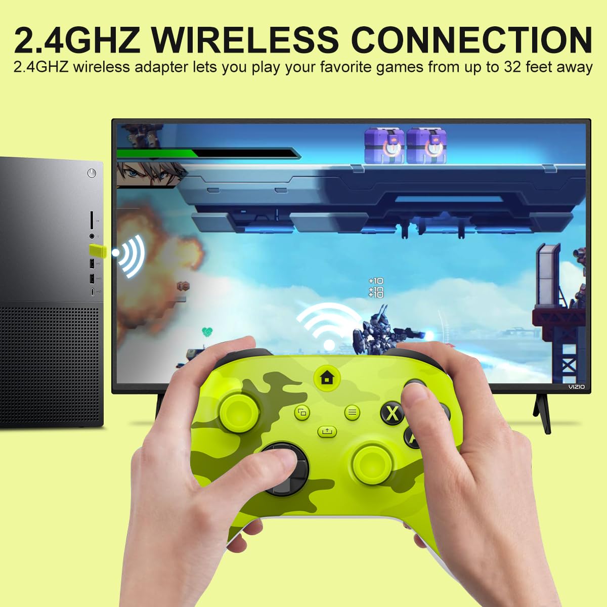 BUERTT Controller Xbox One, controller Xbox Wireless per Xbox One, Xbox Series X/S, controller wireless con jack audio da 3,5 mm, con adattatore wireless da 2,4 GHz, giallo mimetico