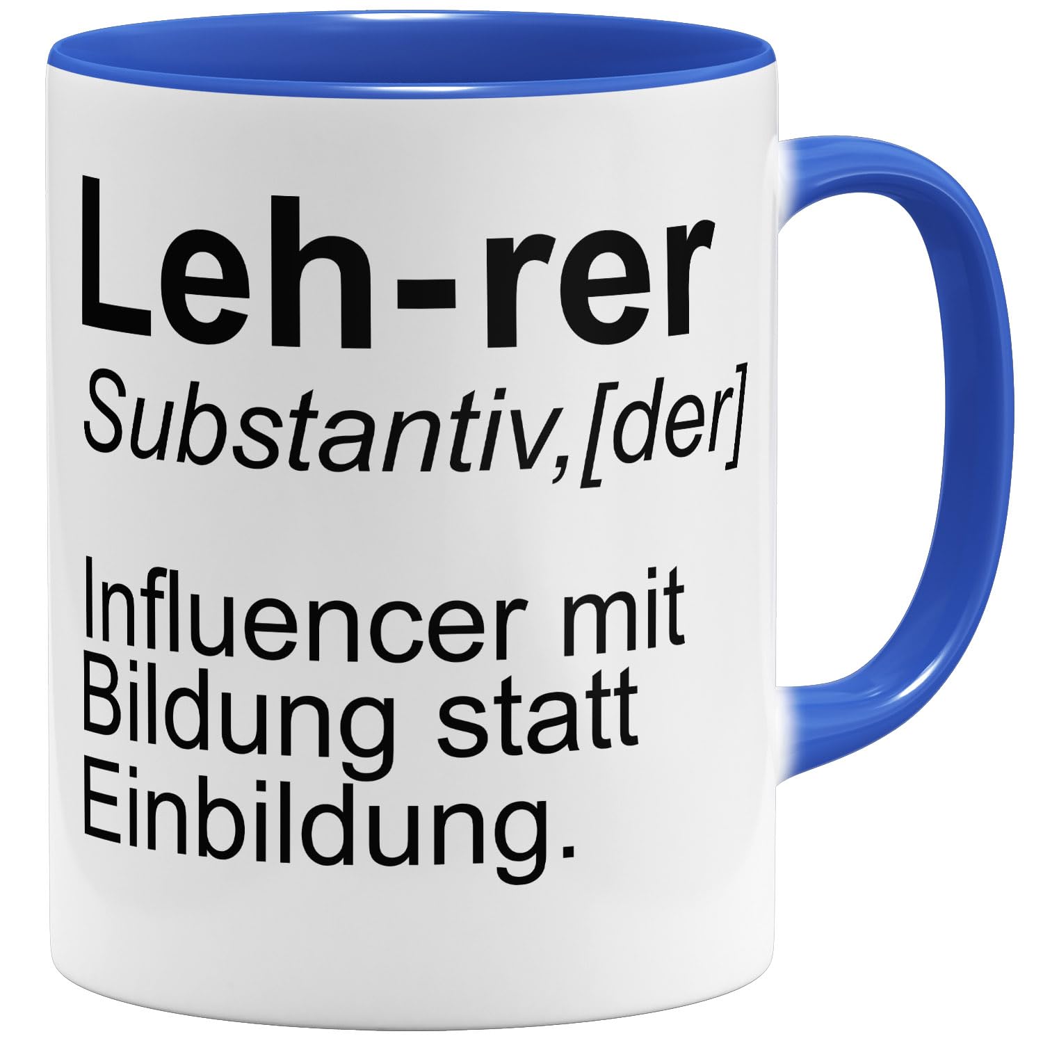 OM3® Lehrergeschenk Kaffee-Tasse mit Spruch - Definition Influencer mit Bildung statt Einbildung - Lehrkraft Lehramt Lehrer - Keramik Becher - 11oz 325ml - Beidseitig Bedruckt - Blau
