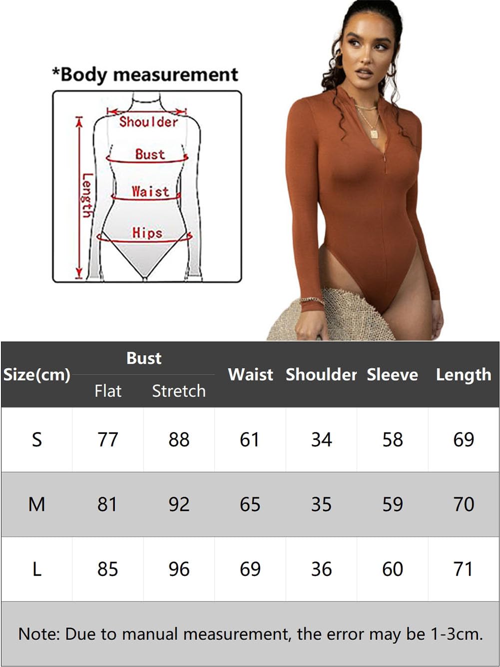 Body damskie z długim rękawem, eleganckie, seksowne body z długim rękawem, z zamkiem błyskawicznym, wąskie, damskie body z długim rękawem, koszulka z długim rękawem dla kobiet
