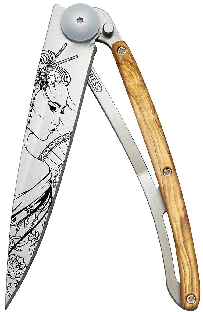 ディージョ(Deejo) deejo tatoos 37g GEISHA-OLIVEWOOD DJ-1310 シルバー 全長/205mm、収納時/110×25mm、ブレード/95mm