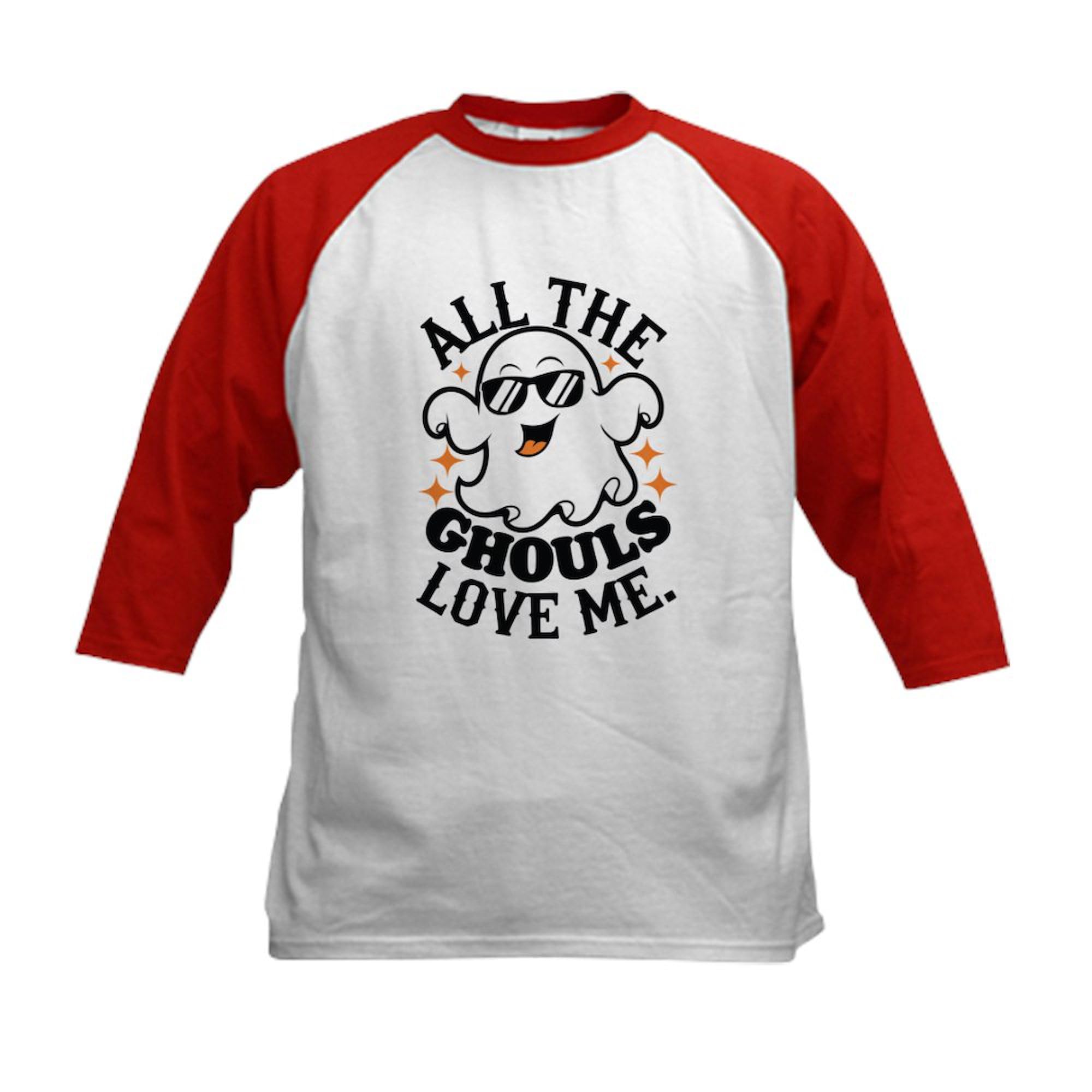 CafePress All The Ghouls Love Me Kids Baseball T Shirt Kids Cotton Baseball Jersey, 3/4 Raglan Sleeve Shirt Red/White