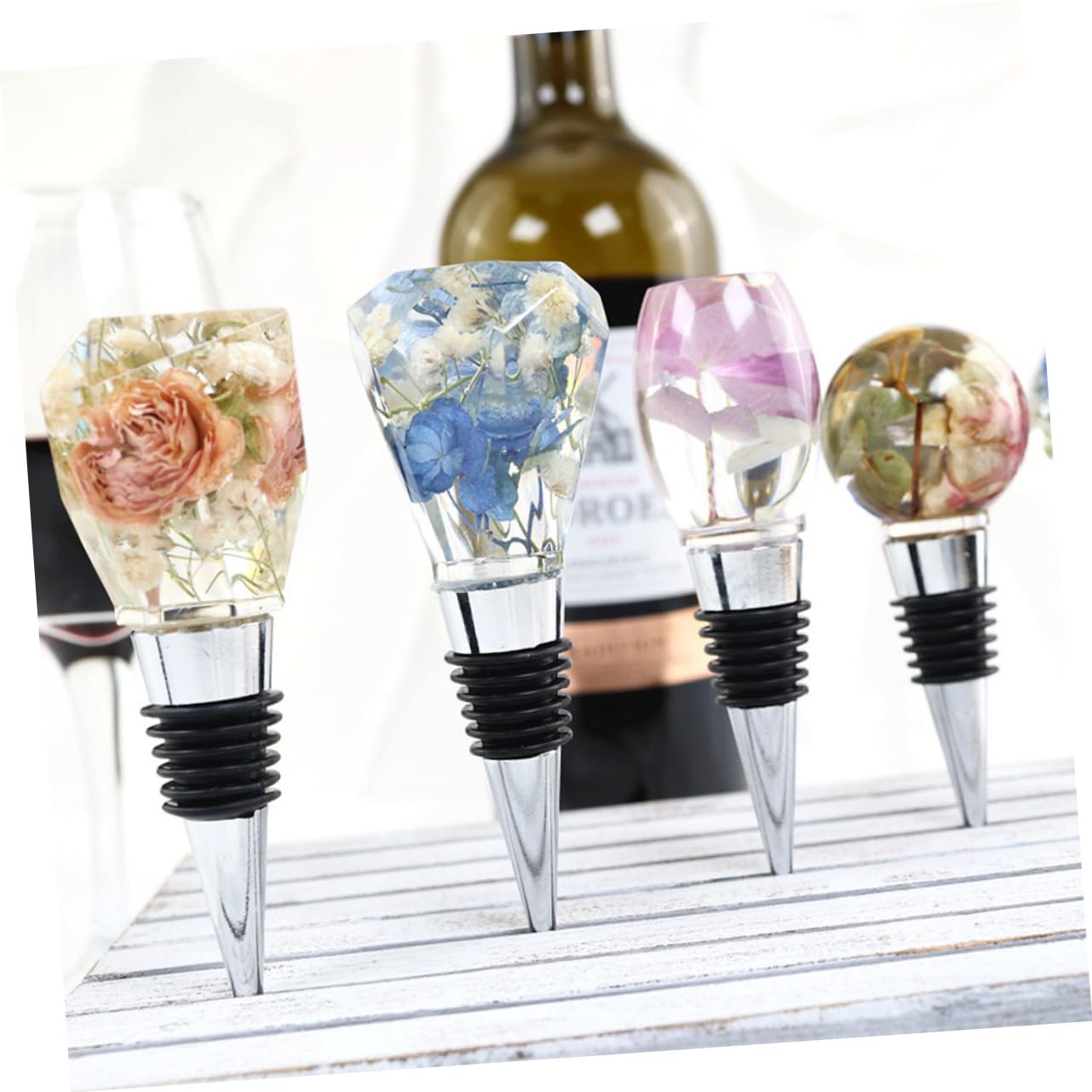 GLEAVI 2 Juegos Tapones de Vino de Silicona Manualidades DIY Accesorios de Vino Tapones Decorativos Personalizables y Decoración de Fiestas