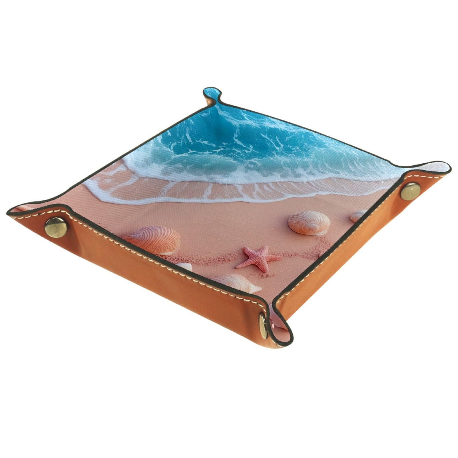 VAPOKF Starfish Shell Dice Trays Quadrilateral Dice Folding Tray Microfiber Leather Holder for Table Games RPG DND, 20.5 × 20.5 cm
