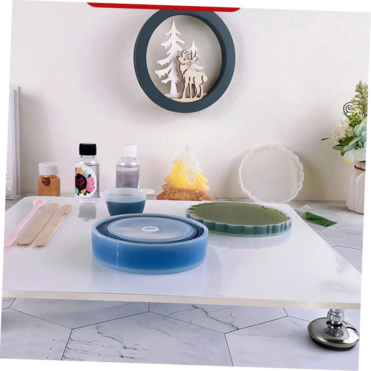 Verstellbare Nivellierplatte aus Acryl mit Höhenverstellbarer Selbstgemacht Funktion und Weißem Design für Büro und Studium zur Präzisen Epoxidharz Tischplatte