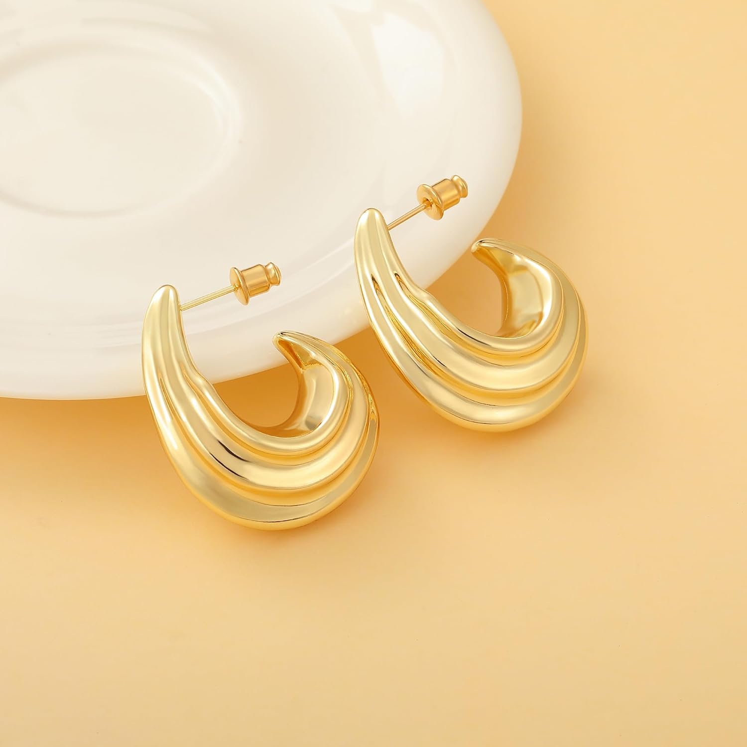 Chunky Gold Hoop Earrings for Women 14K Gold Plated Hoop Earrings Hypoallergenic Gold Chunky Hoop Earrings for Women Earrings Thick Gold Hoop Earrings for Women Gold Jewelry for Women - Image 7