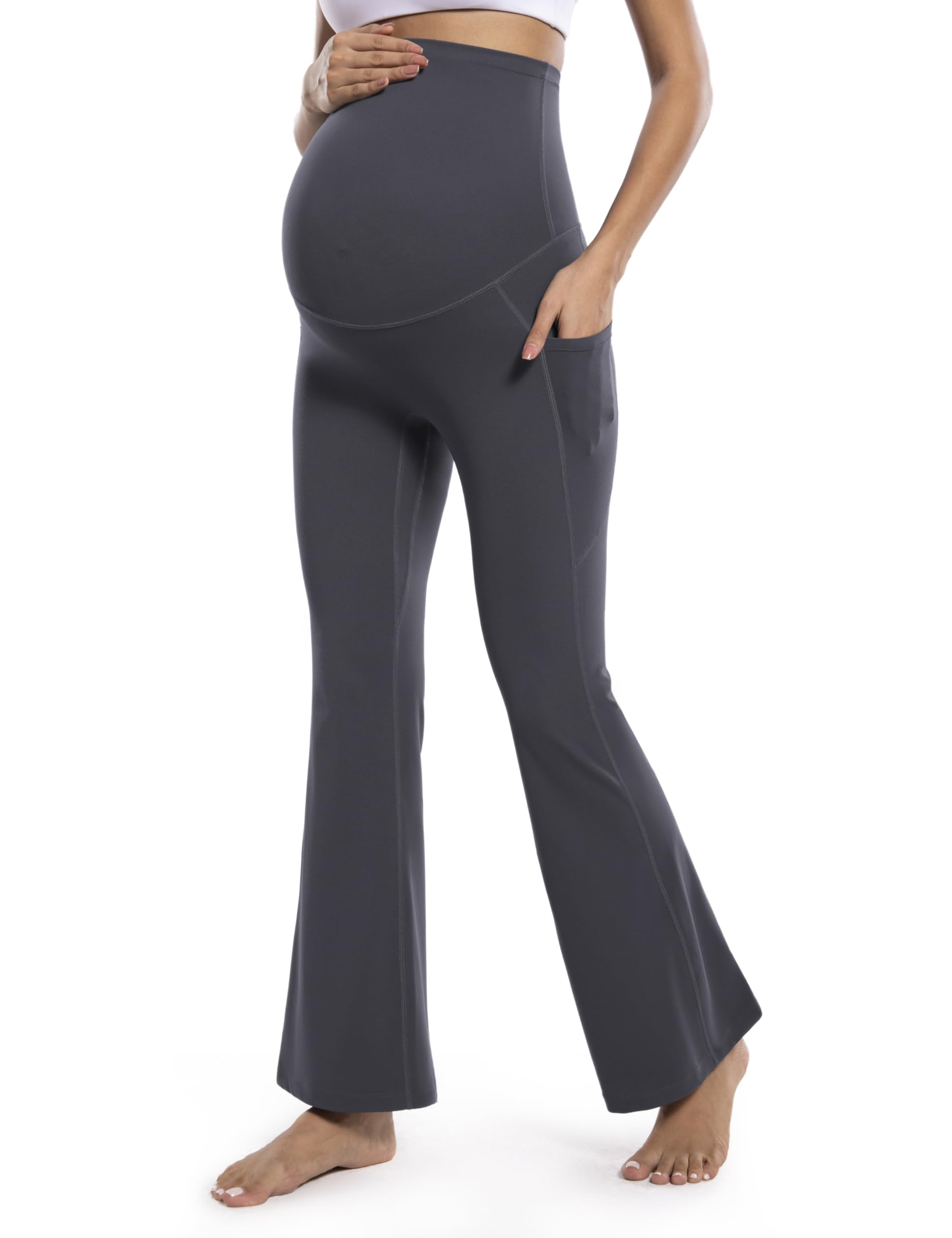 POSHDIVAH Maternity Flare Leggings with Pockets