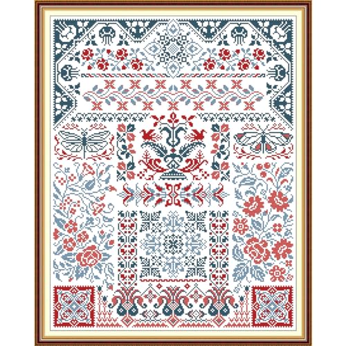 Image of CROSSDECOR Stamped Cross Stitch Kits Pre-Printed in Aida Cloth Cross-Stitching 14CT Embroidery Starter Kits DIY Cross Stitch Kits for Adults, Flower Motif 43x53cm