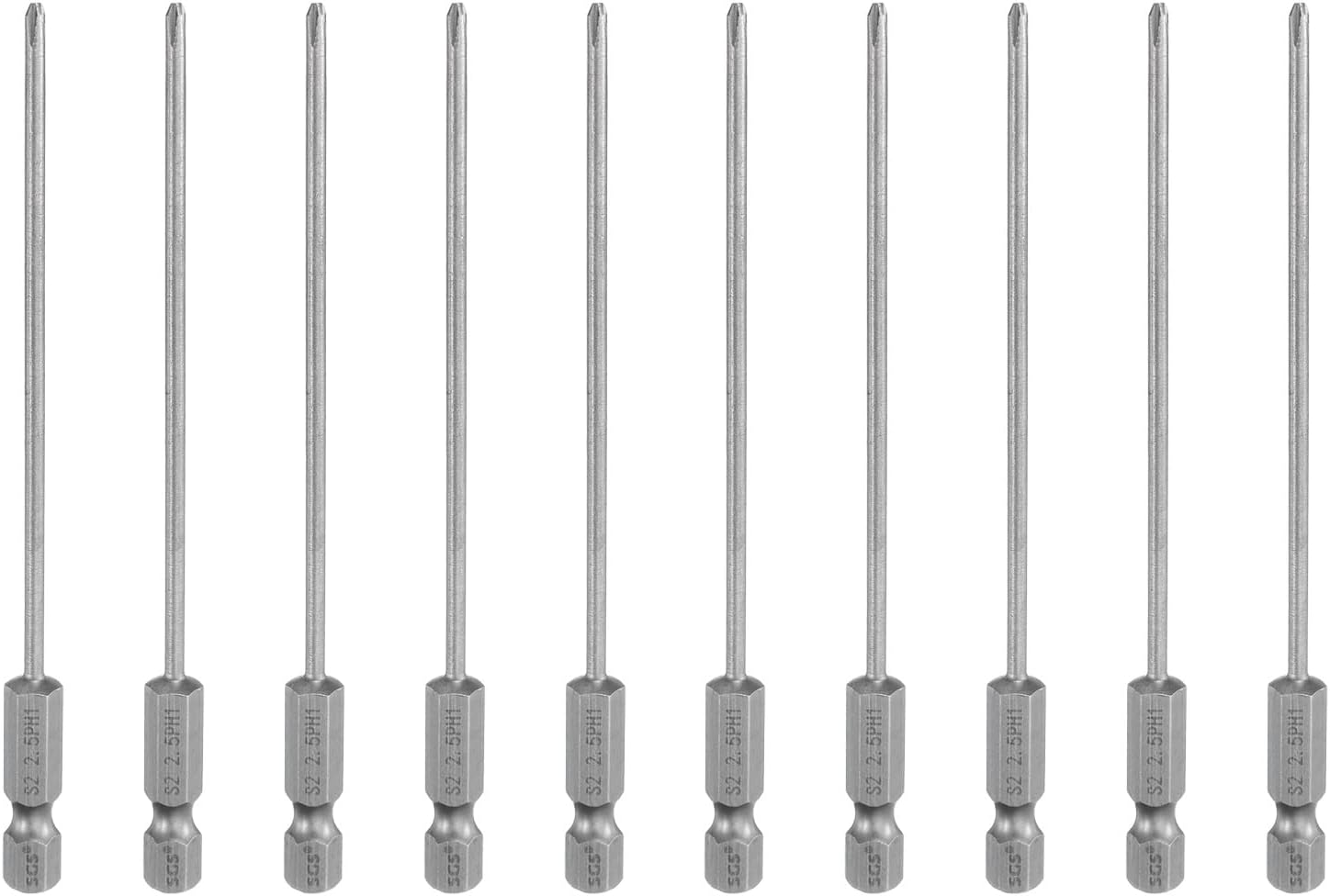 HARFINGTON 10pcs #1 Phillips Screwdriver Bit PH1 1/4" Hex Shank 4.33" (110mm) Long Magnetic S2 Steel Industrial Grade Screw Driver Bit Cross Head Electric Drill Bits 0.098" (2.5mm) Rod