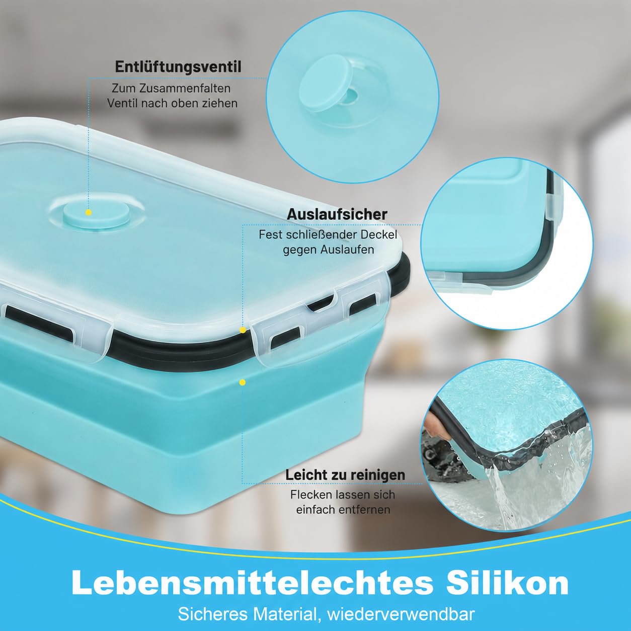10er Set Faltbare Frischhaltedosen mit Deckel für Camping, 1200 ml