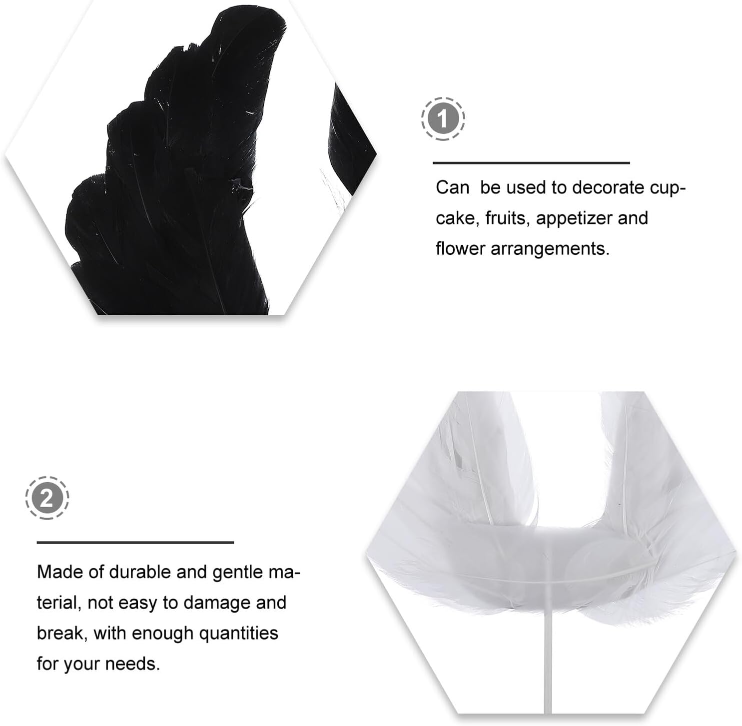 Plume Cake Insert and Cupcake Topper Set, Large down Angel Wings, White and Black, 6pcs Non-edible Decorations for ’s Birthday Party Cake and Dessert Inserts