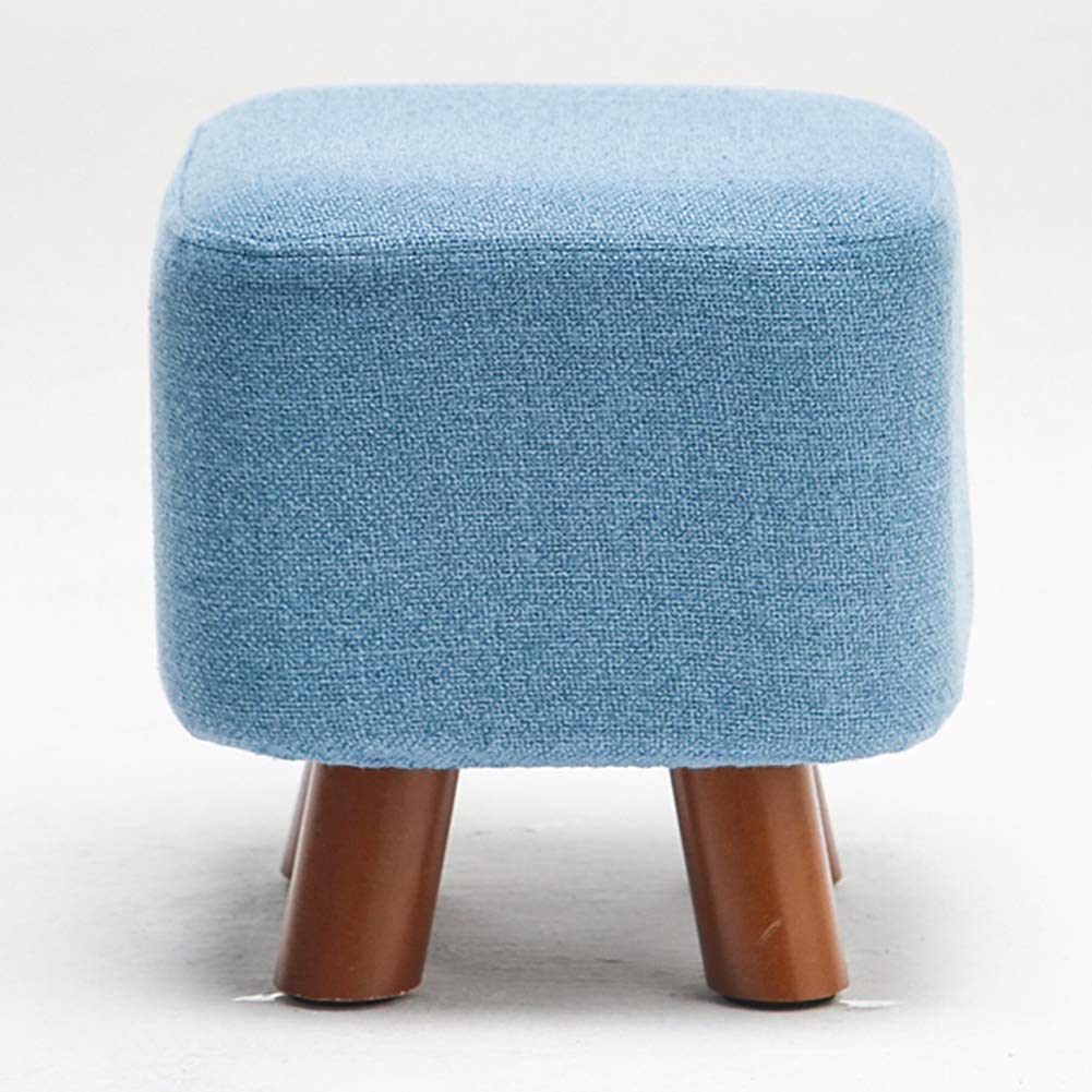 GHFXSCV Linen Fabric Pouf, Small Wooden Footstool, Upholstered Seat, Versatile, Blue Footrest, 28x28x28 cm (11x11x11 inches) - Ideal for Chair, Bench, Shoe Rack, or Stool.