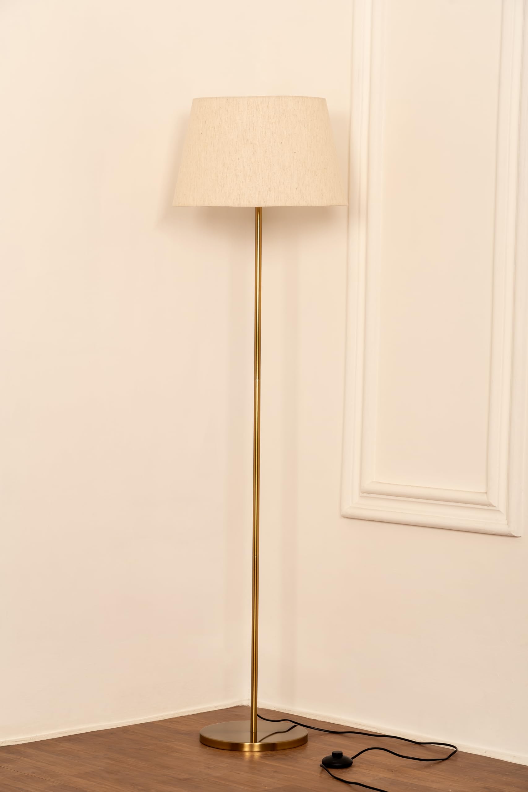 Divine Trends Floor Lamp LED, Incandescent Standing Modern Antique Brass Finish 5Ft Height with 16 Inches Off White Lampshade for Living Room Corner, Home, Hotel, Office Pack of 1 - Led Bulb Included 4