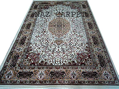 Image of Kashmiri Traditional Woollen Carpet with Advanced 1 Inch Thickness & Classical Look 60x180cm (2x6 Feet) Color White