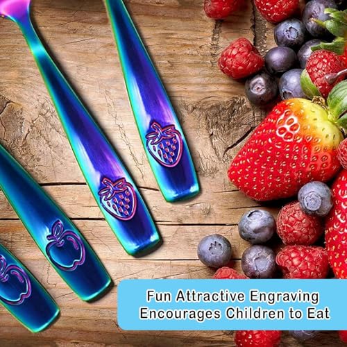 Image of Stainless Steel Kids Silverware Set 24 Pieces (2 Pack of 12) - Child and Toddler Safe Flatware - Kids Utensil Set - Metal Kids Cutlery Set (Includes 12 Small Kids Spoons & Kids 12 Forks, UV Rainbow)