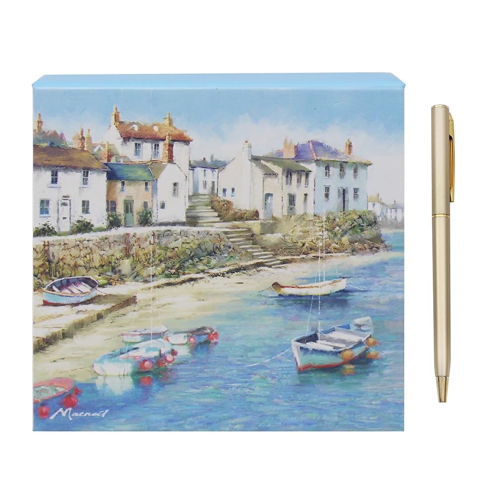 The Leonardo Collection Macneil Harbour Town Paper Harbour Town Memo Pad With Pen For Notes Planner Journal | Stylish Desk Accessory For Home Office School | Lovely Gift For Teachers Children
