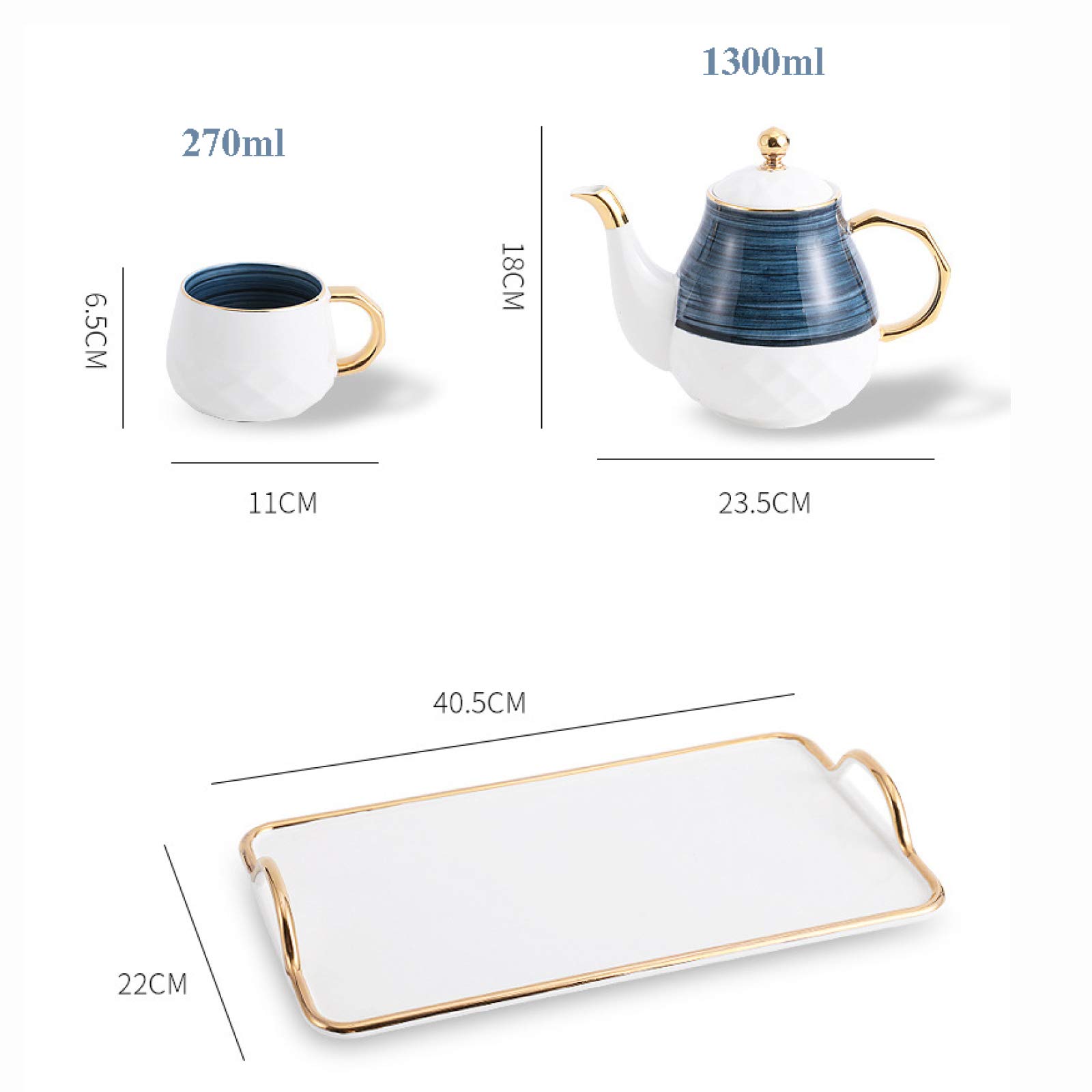 8-Elementowy Zestaw Do Herbaty Dla Dorosłych, Porcelanowe Filiżanki Do Kawy I Herbaty, 6 Filiżanek, Czajniczek, Taca Do Serwowania Popołudniowej Herbaty I Kawy