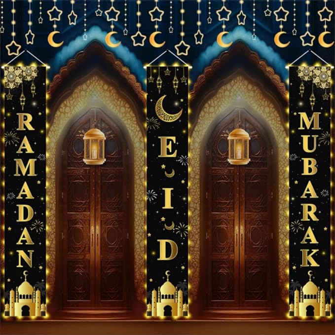 Mubarak Porch Sign Banner Eid Decorations for Home Front Door