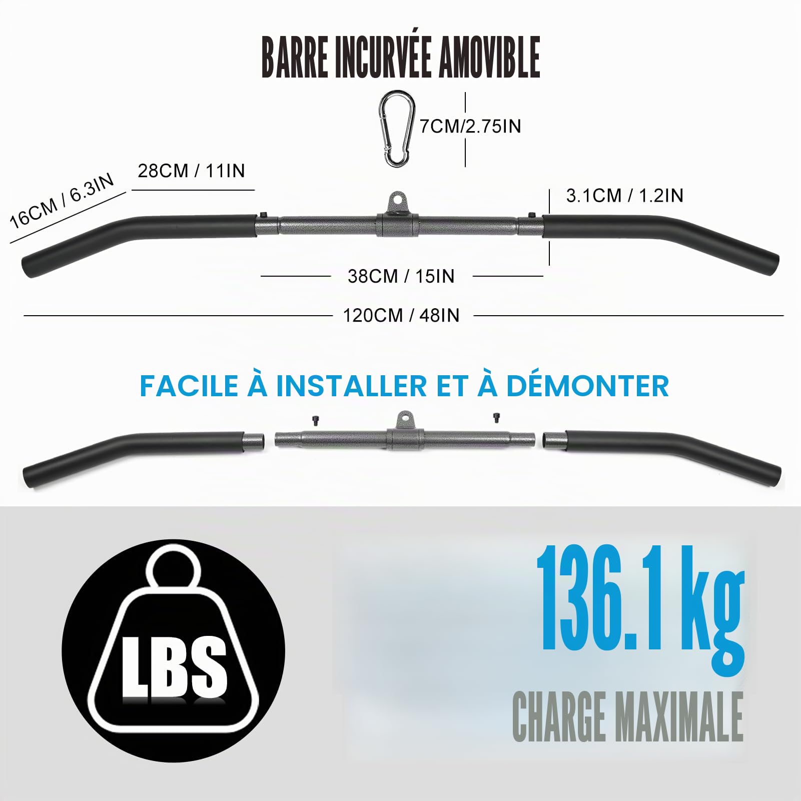 Barre Tirage Musculation, Barre de Tirage Dos, Arrière Levier de Tension Épaule Tirant Tige Barre Tirage Dos Musculation Accessoire Tirage Musculation