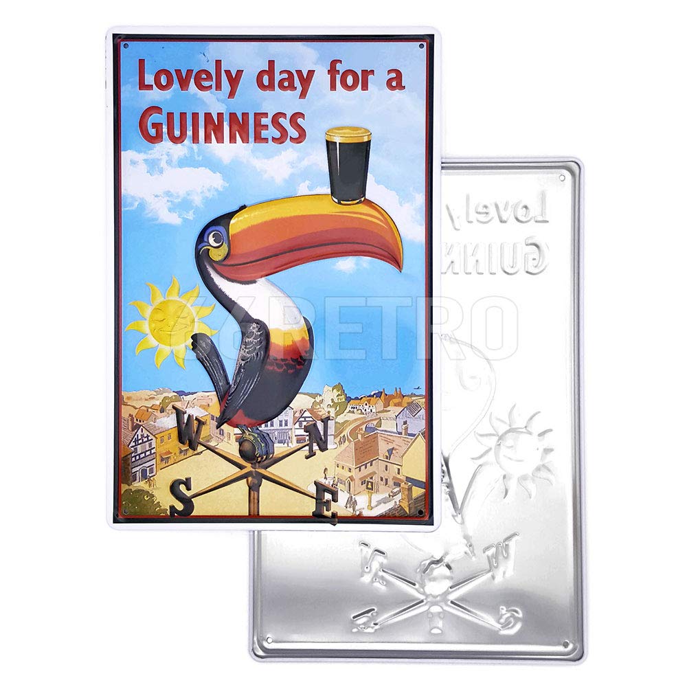 66Retro Lovely Day for a Guinness, Embossed Metal Tin Sign, Vintage Style Wall Ornament Coffee & Bar Decor, Size 8" X 12"