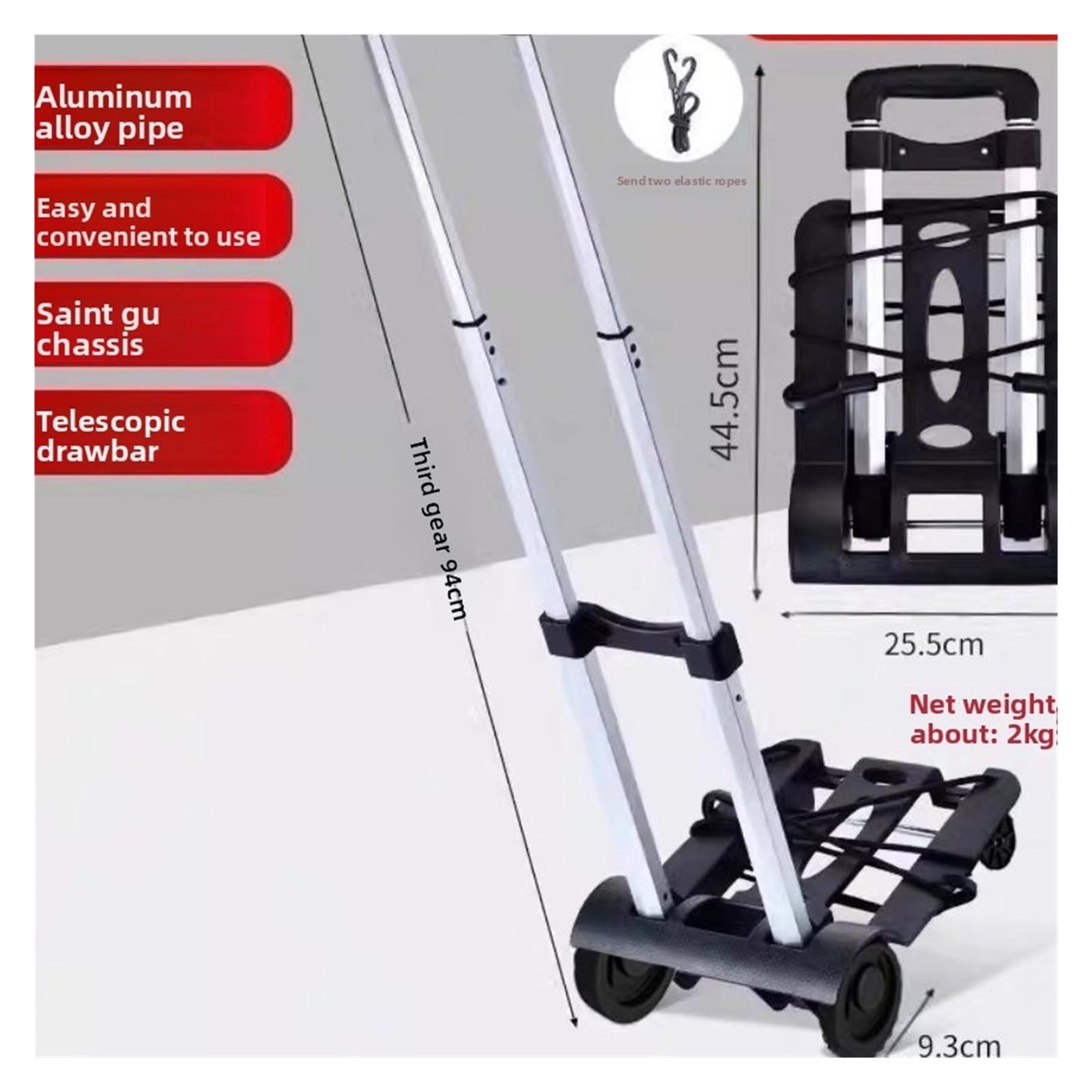 Compatibile con il carrello portatile pieghevole del della spesa ruote silenziose, mercato dei viaggi di campeggio, bagagli(4Wheel 50kg)