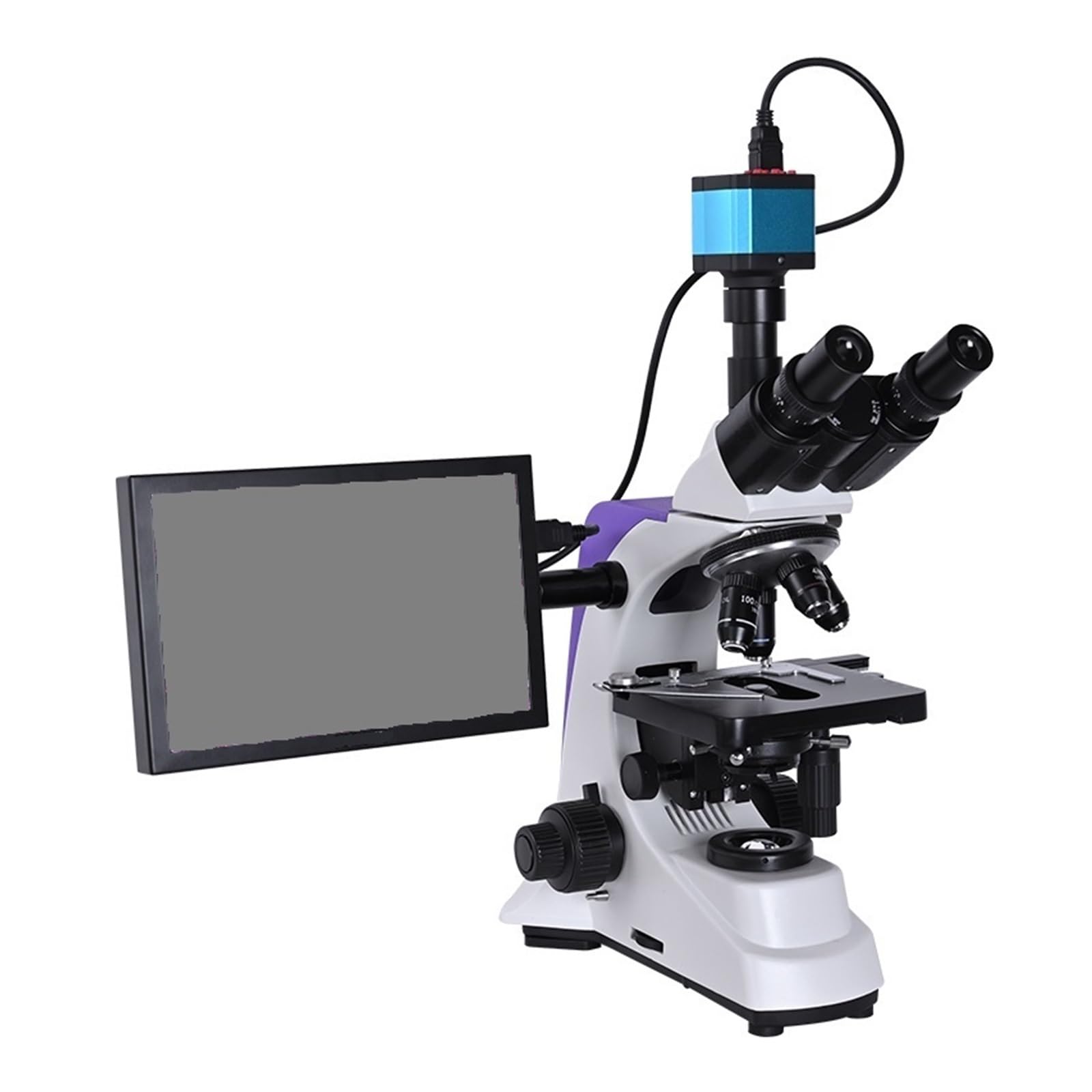 Microscopio trinocular HD biológico de Laboratorio con Zoom de 2500X y cámara Digital electrónica de 16 MP, USB, HDMI, VAG y Pantalla LCD de 10 Pulgadas con LED, Amplia g，Orange