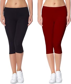 Omikka Women's Active Running Fit Workout Bio-Wash Calf Length Capri (Pack of 2) Price In India