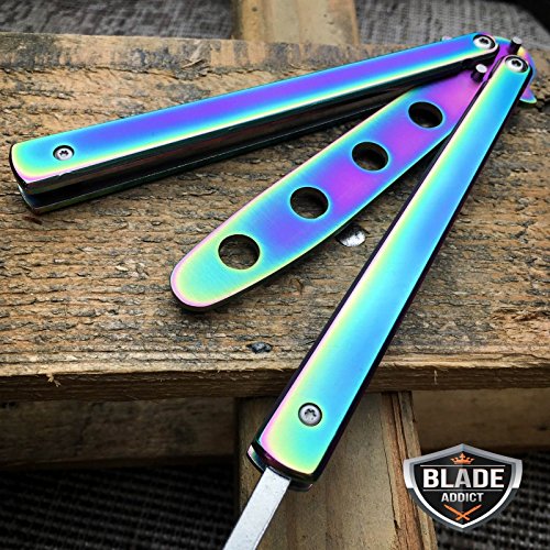 2017 Rainbow Practice COMB BALISONG METAL BUTTERFLY Sport Trainer For Practical Use iCareYou Durable Knife Tool