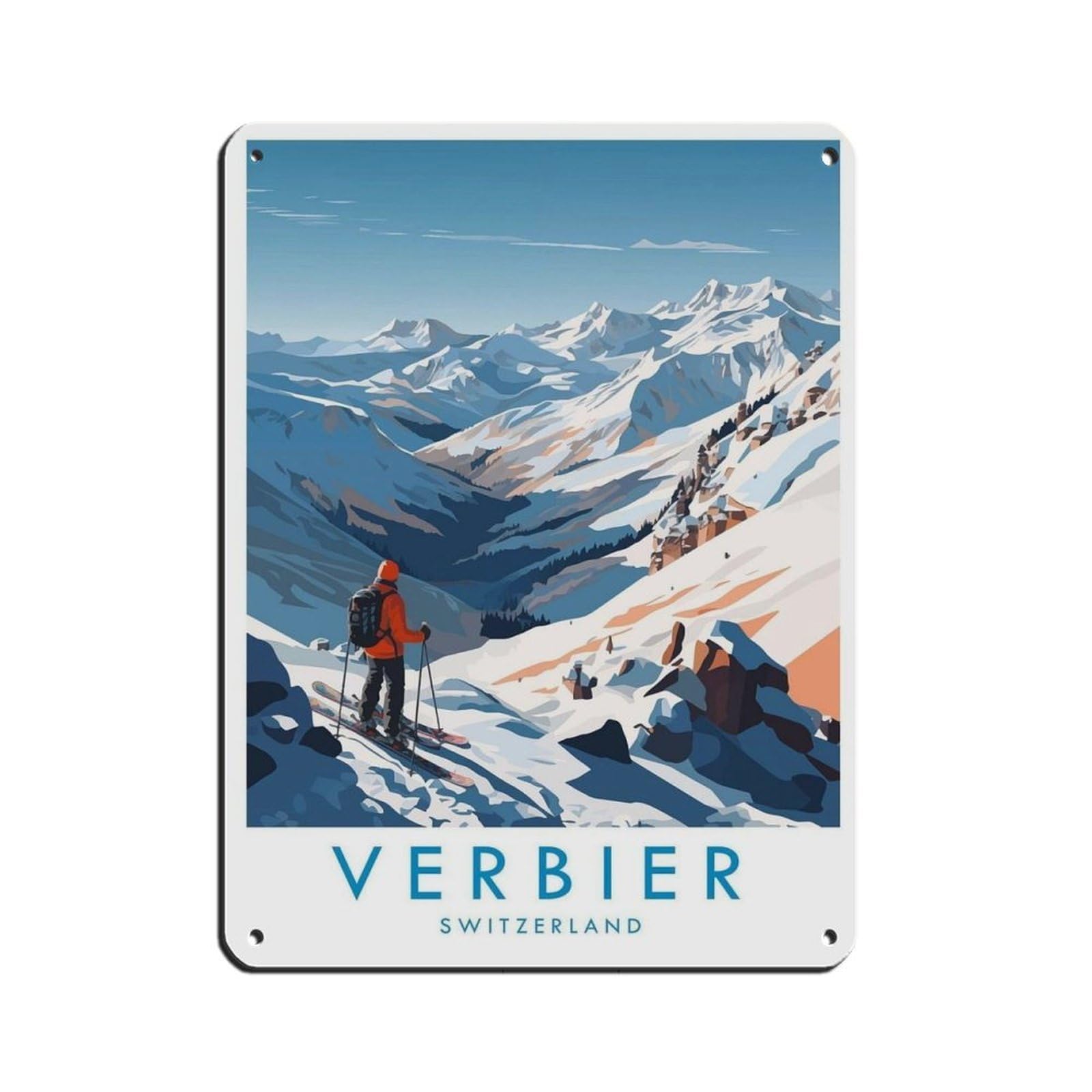 Verbier Travel Poster, Switzerland, Travel Decor Retro Poster Metal Tin Sign Chic Art Retro Iron Painting Bar People Cave Cafe Family Garage Poster Wall Decoration 12x16inch(30x40cm)