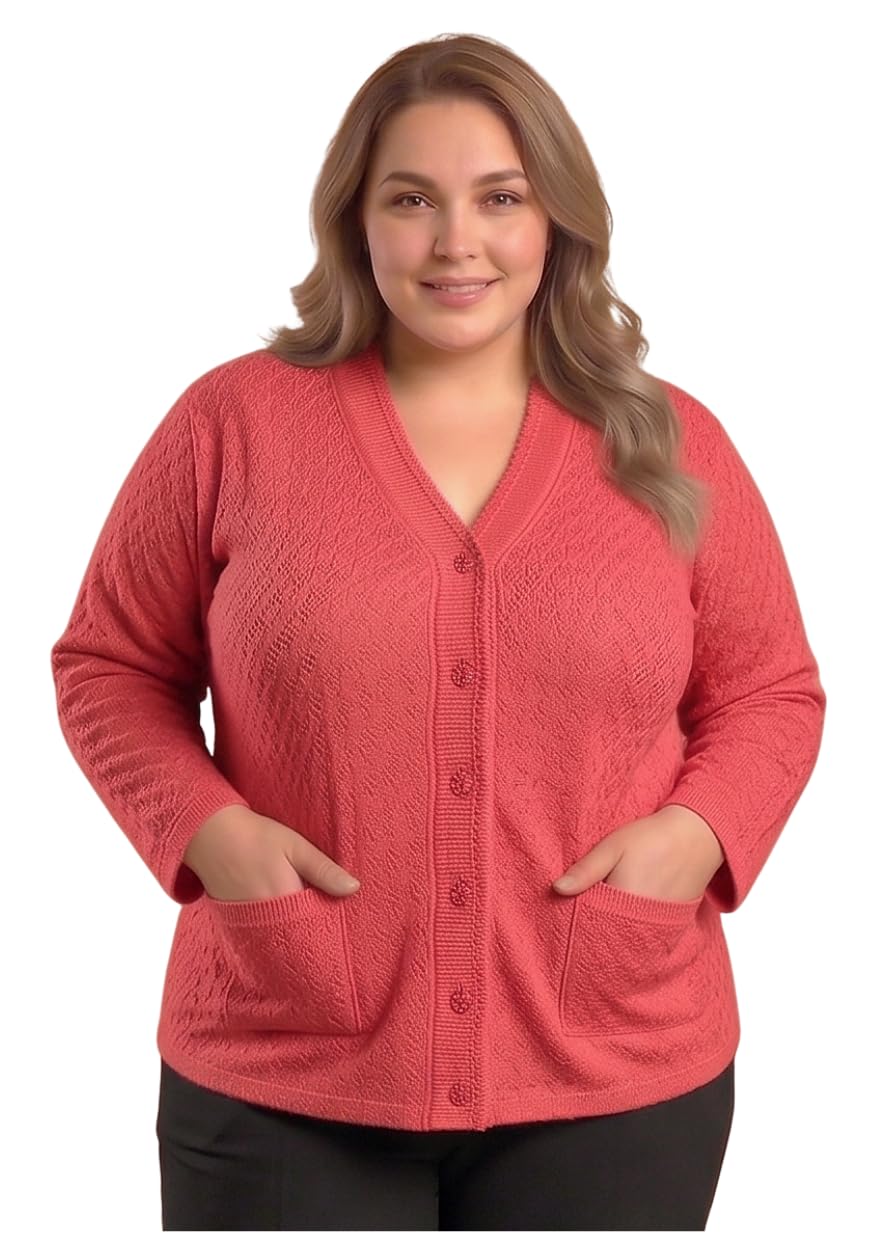 Women’s Plus Size Knit Cardigan Sweater | Soft V-Neck Button Front Winter Shrug with Pockets-image-35