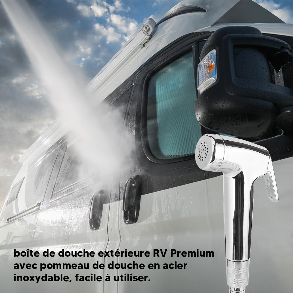 Kit De Caja De Ducha Exterior para Caravana, Kit De Caja De Ducha para Vehículos con 2 Llaves,Interruptor De Frío Y Calor, Toma Ducha Exterior Autocaravana