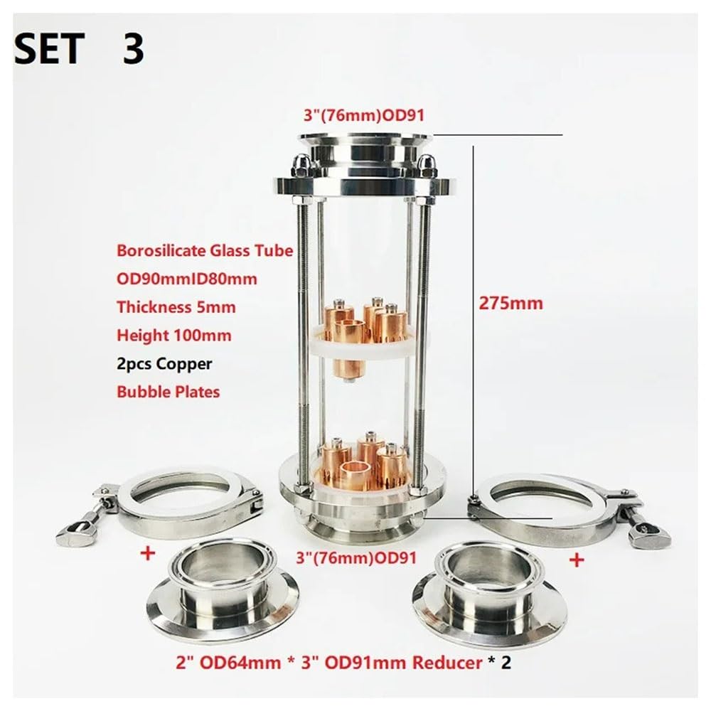 Destillationskolonne, 3 Zoll (76 Mm) OD91 Destillationskolonne Mit 2 Kupferblasenplatten For Die Destillation, 2-lagige Rektifikationskolonne Aus Hochwertigem Glas(SET 3)