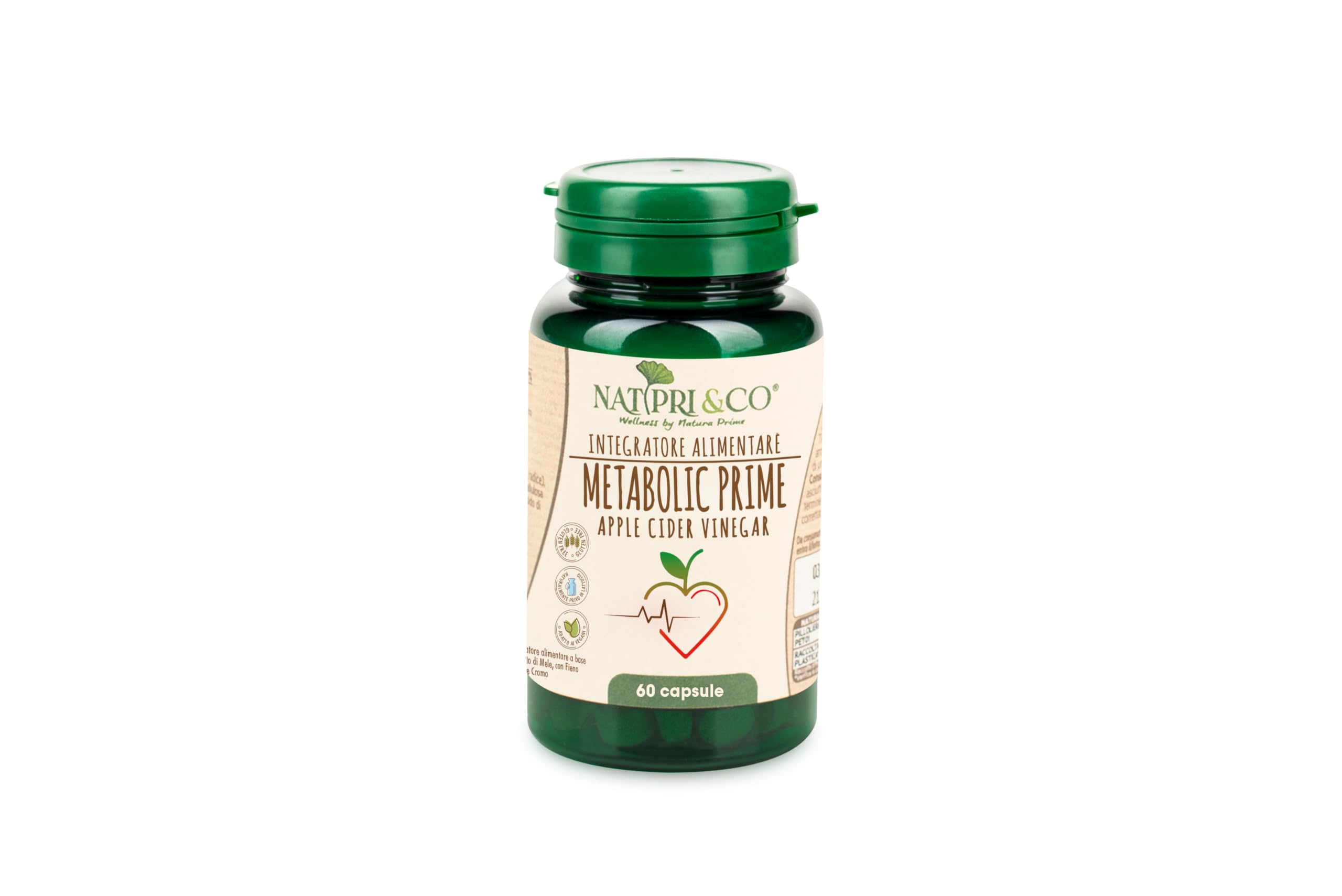 Natura Prime – Metabolic Prime Apple Cider Vinegar Normali Livelli Di Glucosio e Lipidi Nel Sangue – Con Aceto Di Sidro Di Mele, Fieno E Cromo - 60 Capsule – Vegano, Senza Glutine E Senza Lattosio