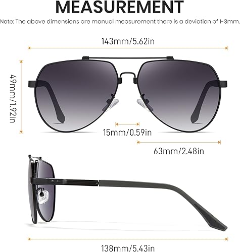 Miniatura 8 de Cyxus Gafas de sol polarizadas estilo aviador para hombre, lentes espejadas clásicas, protección UV