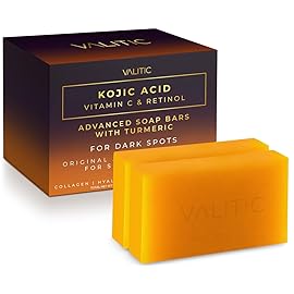 VALITIC Kojic Acid Vitamin C and Retinol Soap Bars with Turmeric for Dark Spot - Original Japanese Complex Infused with Collagen, Hyaluronic Acid, and Vitamin E (2 Pack)