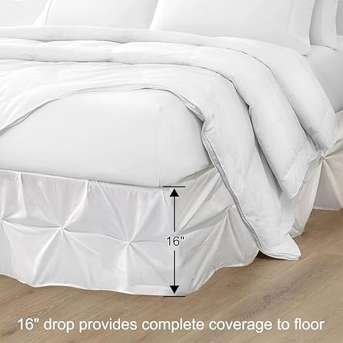 Miniatura 2 de Holawakaka Falda de cama blanca de tamaño matrimonial, faldas plisadas de 16 pulgadas de caída, falda de cama blanca de microfibra de alta calidad