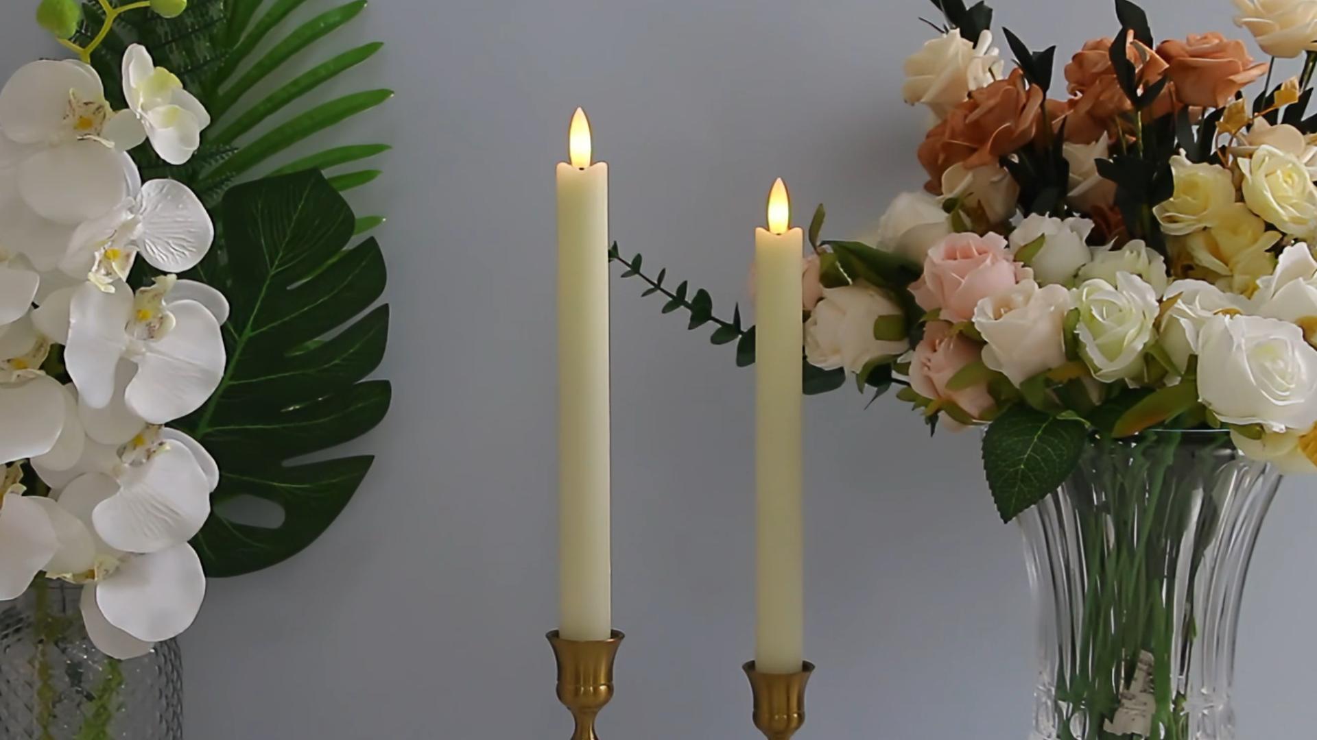 Image of LED Flameless Taper Candles with Remote Timer,Ivory Battery Operated Flickering Window Candles,Pack of 4 Real Wax Warm Fire 3D-Wick Flameless Candlesticks,Home Wedding Decor(0.78 inch x 9.64 inch)