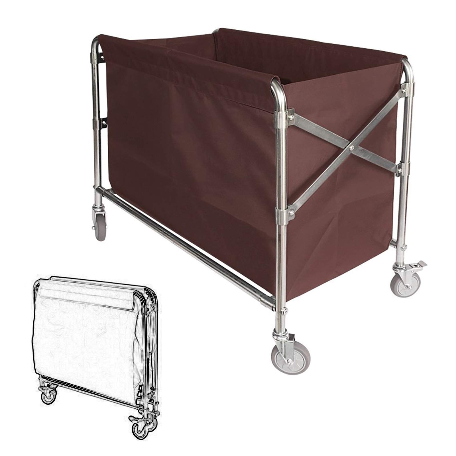 Chariot utilitaire pliable avec roulettes - Sac amovible - Chariot de service robuste pour le linge et l'hôtel - Gris (88 x 60 x 90 cm) - Capacité et design polyvalent