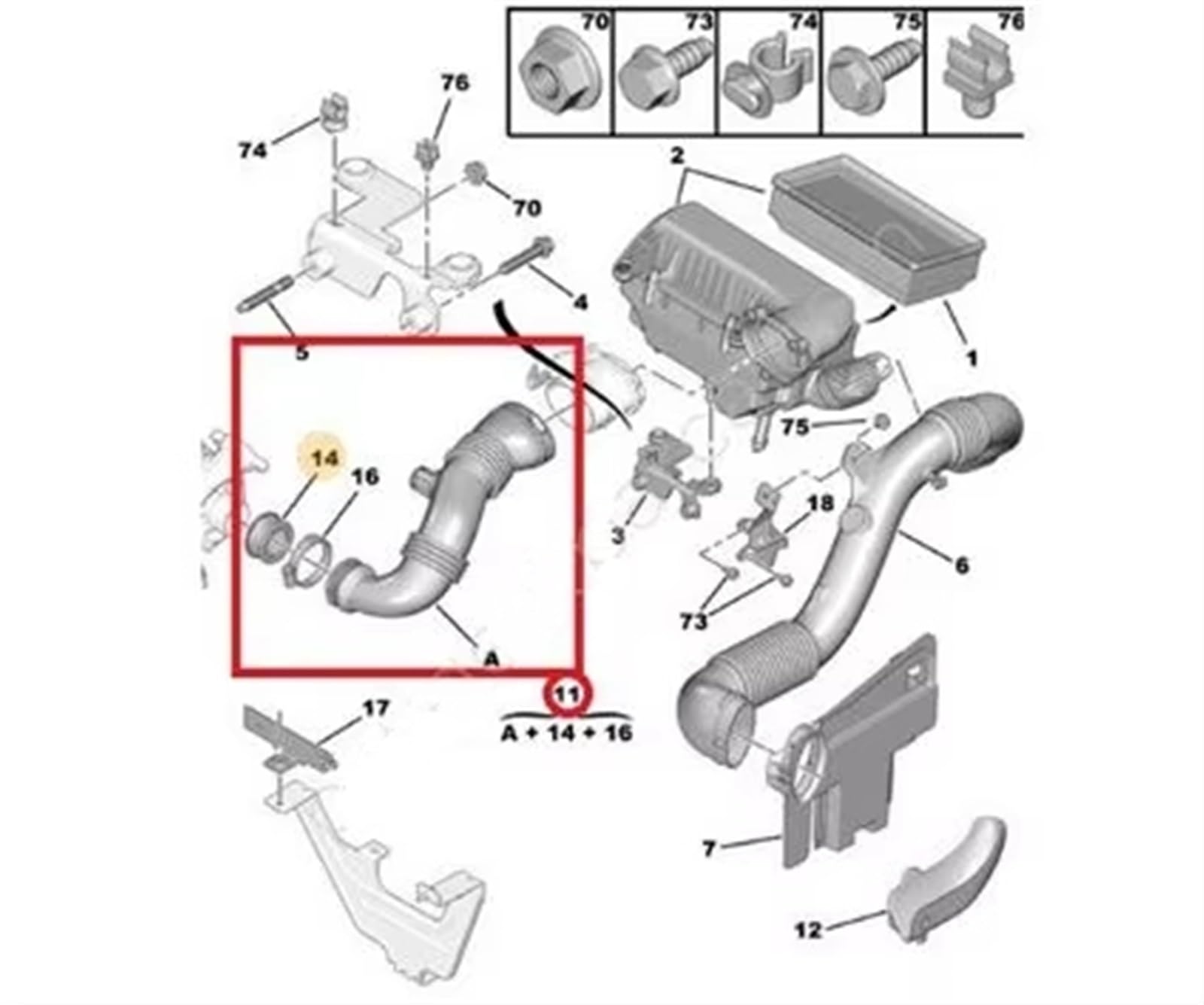 Tubo Entrada Aire 1434.E1 Tubo Turbo para Mini para Cooper R55 R56 1.6D para Peugeot 206 207 307 308 1007 3008 407 1.6 HDI para Citroen C3 C4 1.6 HDI Tubo Manguera Admisión Aire