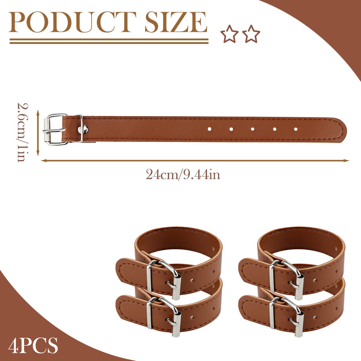 4Pcs Adjustable Bike Front Basket Strap, Leather Strap with Metal Buckle, Accessory for Bike Basket Decoration