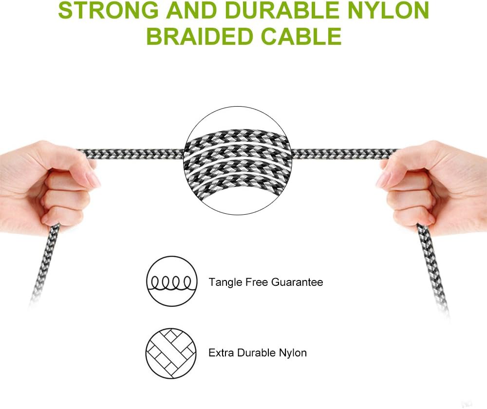 Micro USB Cable, Ama Forest 3Pack 6FT Long Nylon Braided Android Windows Fast Charging Charger Cord Durable USB2.0 Sync&Charging PowerLine for Samsung Galaxy S7 S6 Sony LG Smartphones Black +Gray