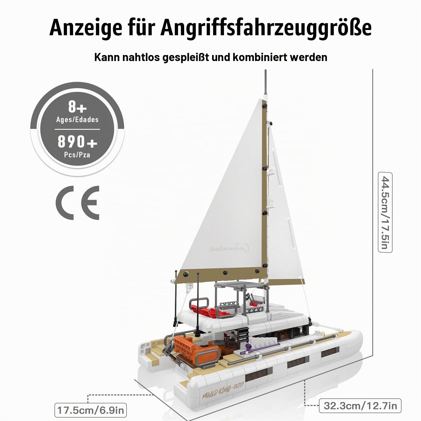 Mould King Zweimastiges Segelboot, 890 Teile Klemmbausteine Schiff Modellbausatz, Langstrecken-Segelbootes für Erwachsene, ideal als Wohnaccessoire und Sammlerstück für Bootsliebhaber