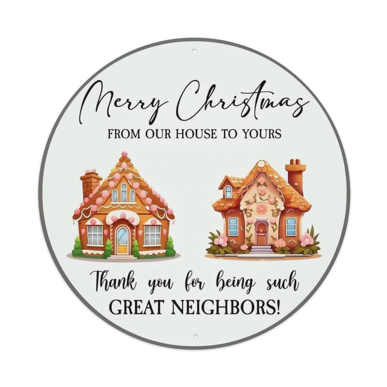 Merry Christmas House Gingerbread Vintage Round Tin Sign Retro Metal Wall Decor Metal Poster, Home Bar Garage Cafe Wall Art Decoration 8x8Inches