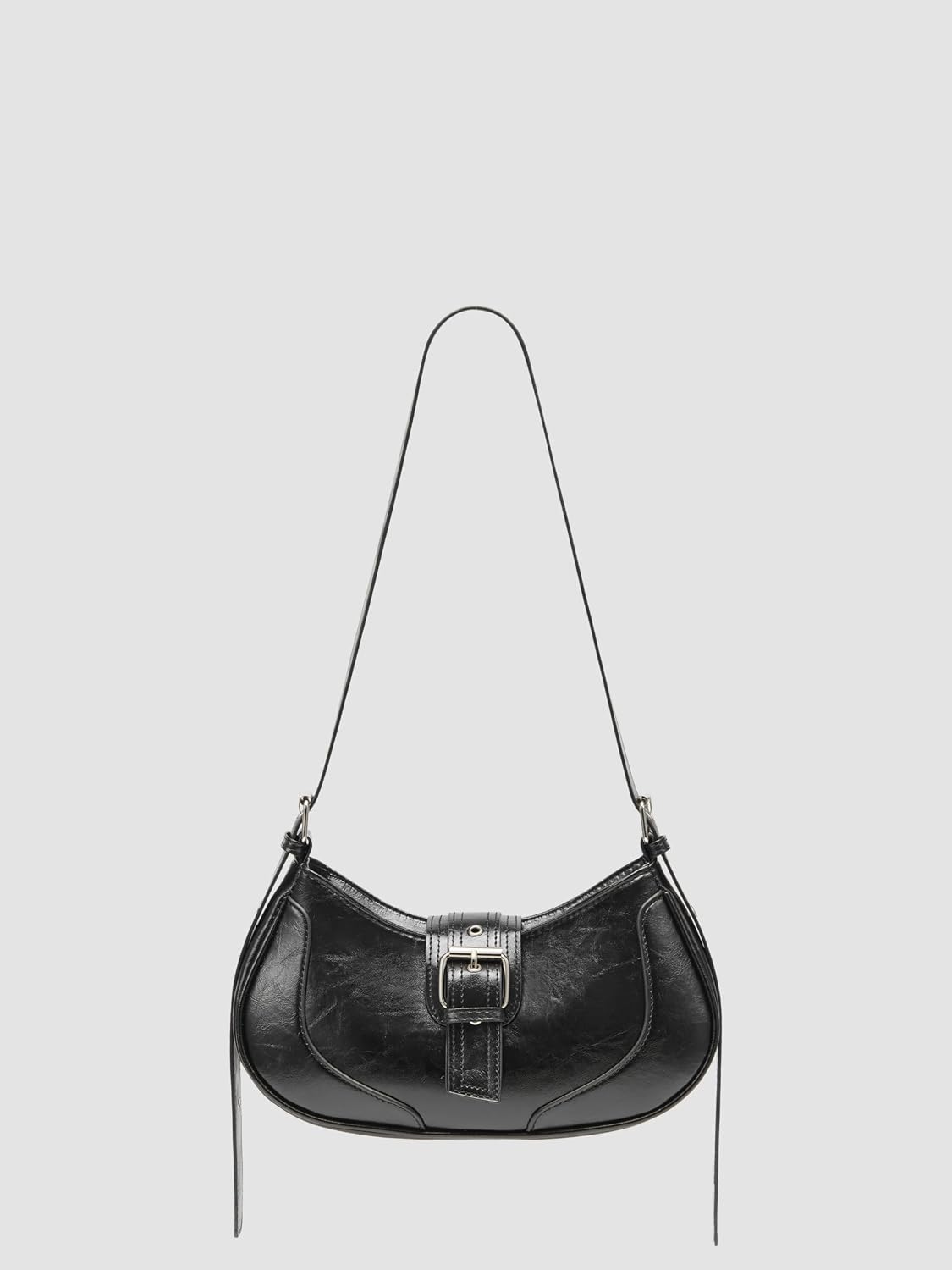 CIDER Distressed Texture Crescent Shape Buckle Decor Shoulder Bag